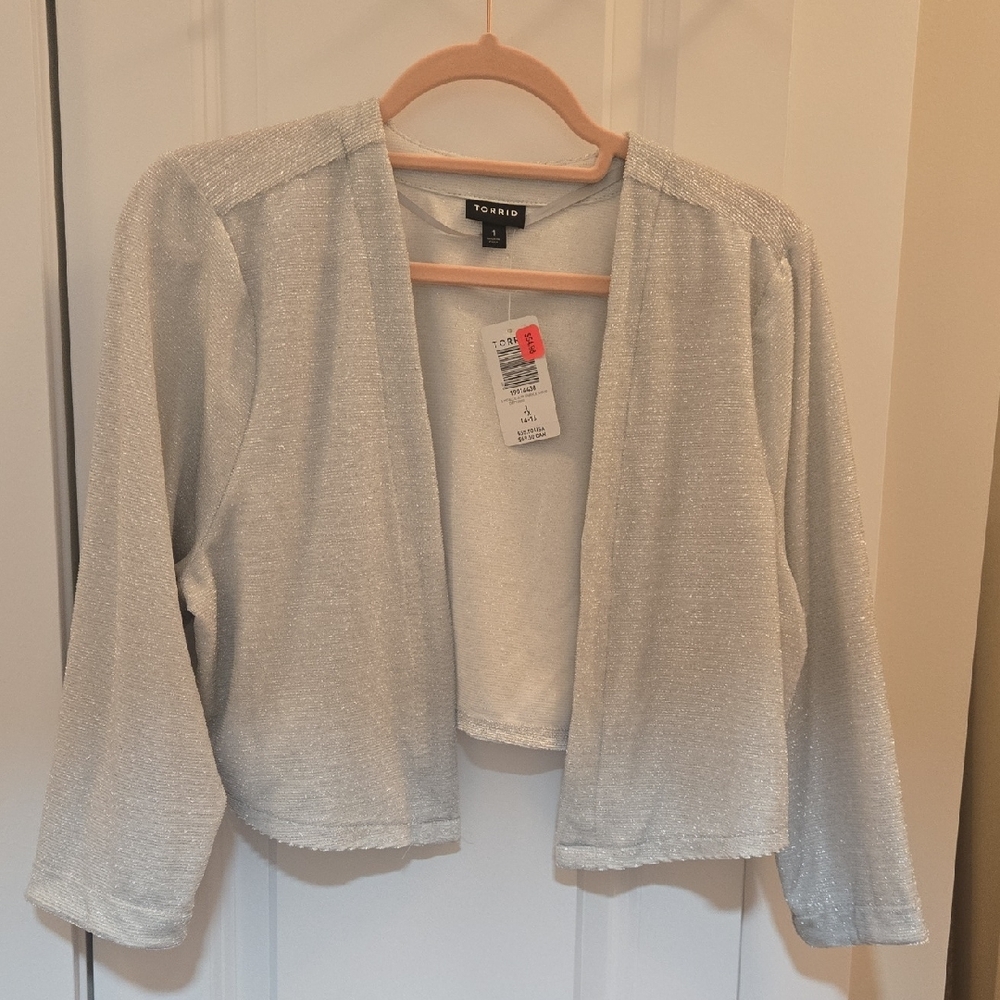 Torrid Silver Open-Front Shimmer Cardigan Sweater